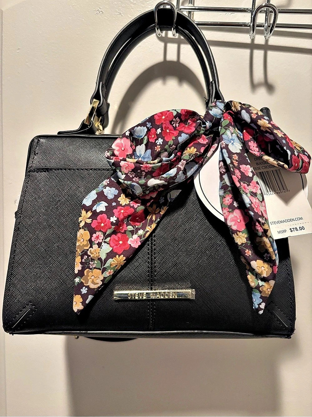 NWT Steve Madden Black Satchel with Floral Scarf